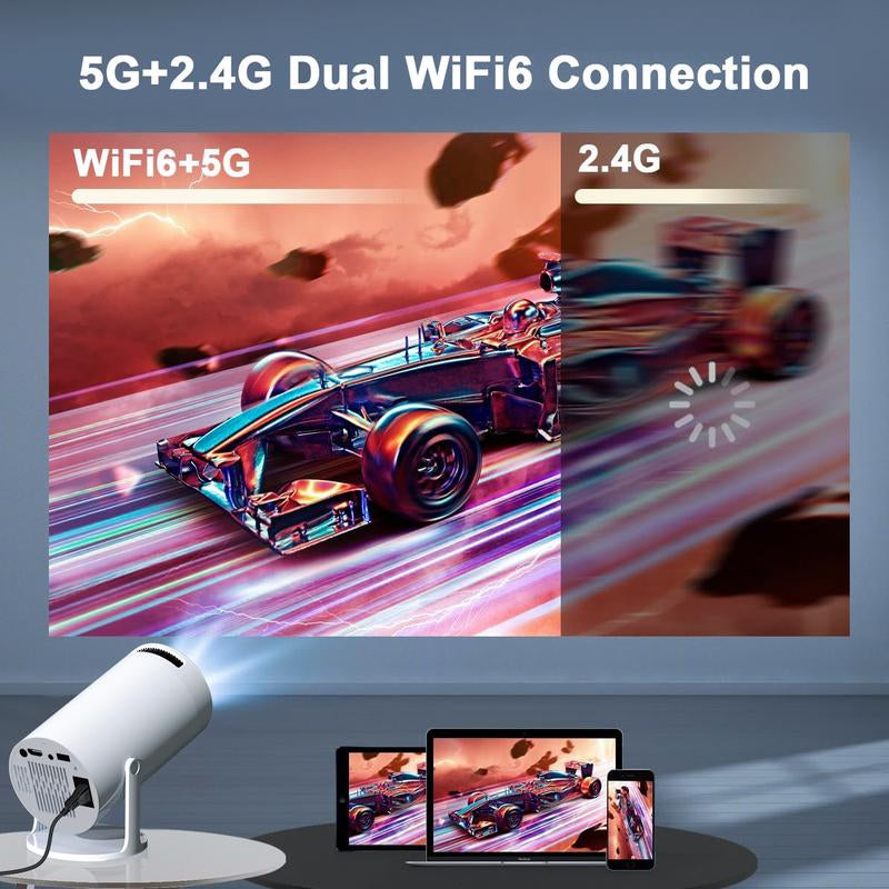 Movie Projector Huge Screen Portable Dual-Wifi 4K Projector , Protable Projector, Android 11, 290 Ansi Dual Wifi6 Connection Built-Inspeaker and BT5.4 Supports 4K Video Playback Wifi6 Remote Control Included Home Cinema Bedroom Audio