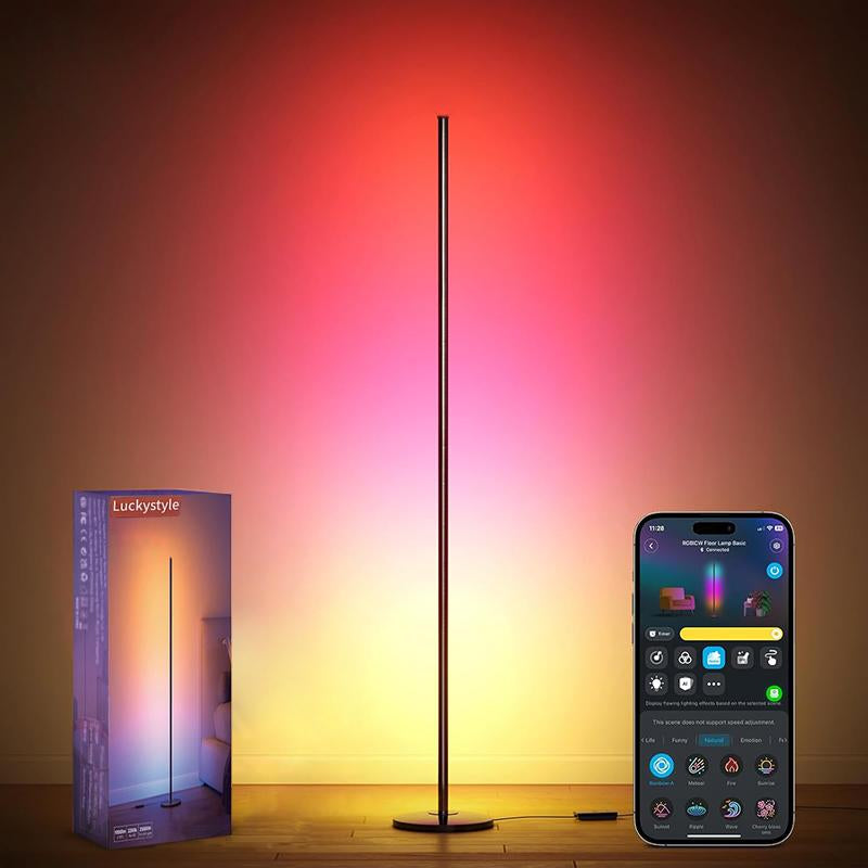 Luckystyle Floor Lamp LED Corner Lamp Alexa Compatible Smart Modern with Music Sync 16 Million DIY Colors Color Changing for Bedroom Living Room