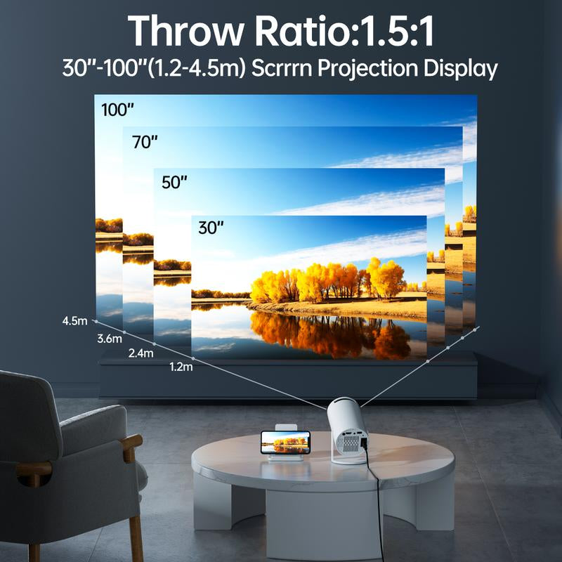 Movie Projector Huge Screen Portable Dual-Wifi 4K Projector , Protable Projector, Android 11, 290 Ansi Dual Wifi6 Connection Built-Inspeaker and BT5.4 Supports 4K Video Playback Wifi6 Remote Control Included Home Cinema Bedroom Audio