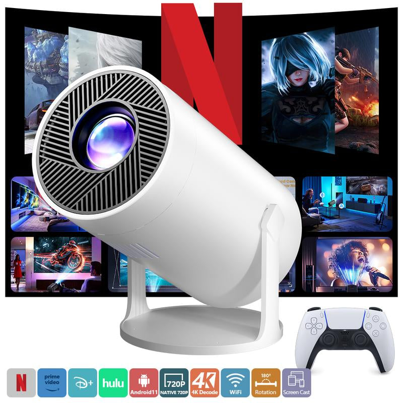 Movie Projector Huge Screen Portable Dual-Wifi 4K Projector , Protable Projector, Android 11, 290 Ansi Dual Wifi6 Connection Built-Inspeaker and BT5.4 Supports 4K Video Playback Wifi6 Remote Control Included Home Cinema Bedroom Audio