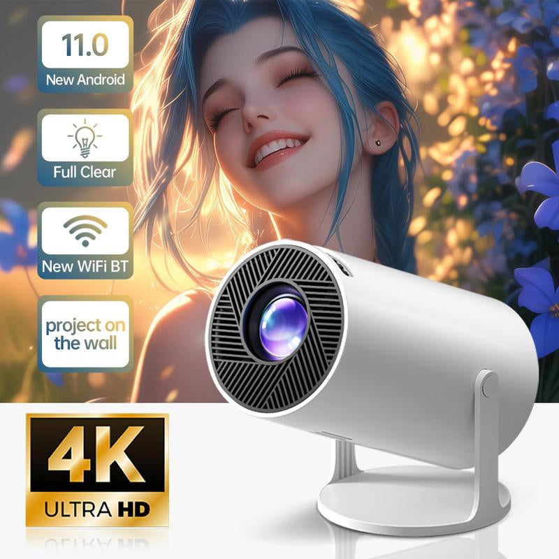 Movie Projector Huge Screen Portable Dual-Wifi 4K Projector , Protable Projector, Android 11, 290 Ansi Dual Wifi6 Connection Built-Inspeaker and BT5.4 Supports 4K Video Playback Wifi6 Remote Control Included Home Cinema Bedroom Audio